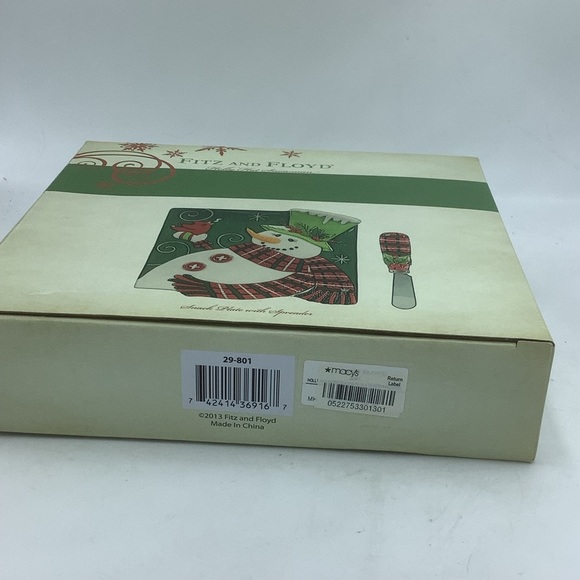 Fitz and Floyd Holly Hat Snowman Snack Plate and Spreader - Picture 12 of 13